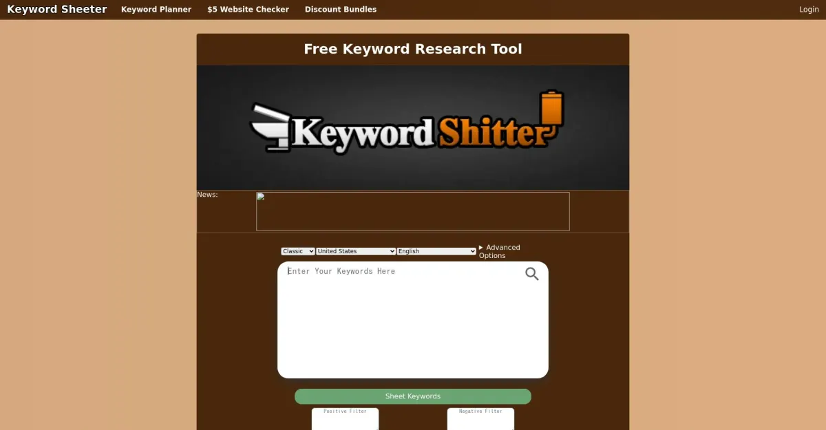 Keyword Sheeter home page