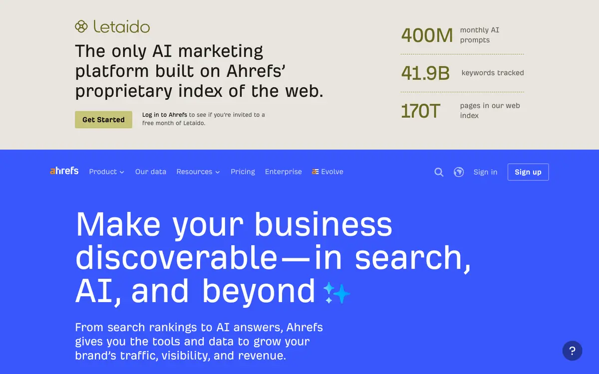 Ahrefs home page