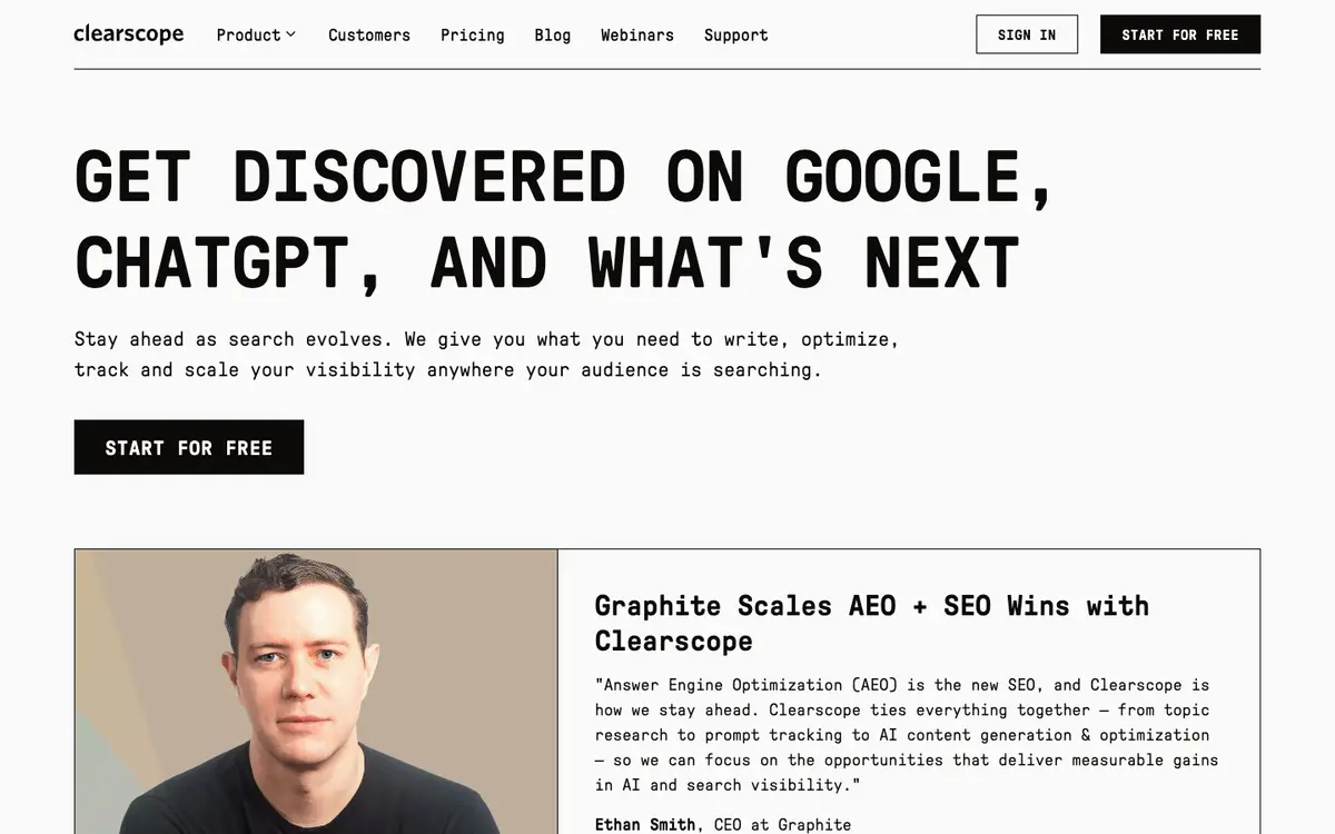 Clearscope home page