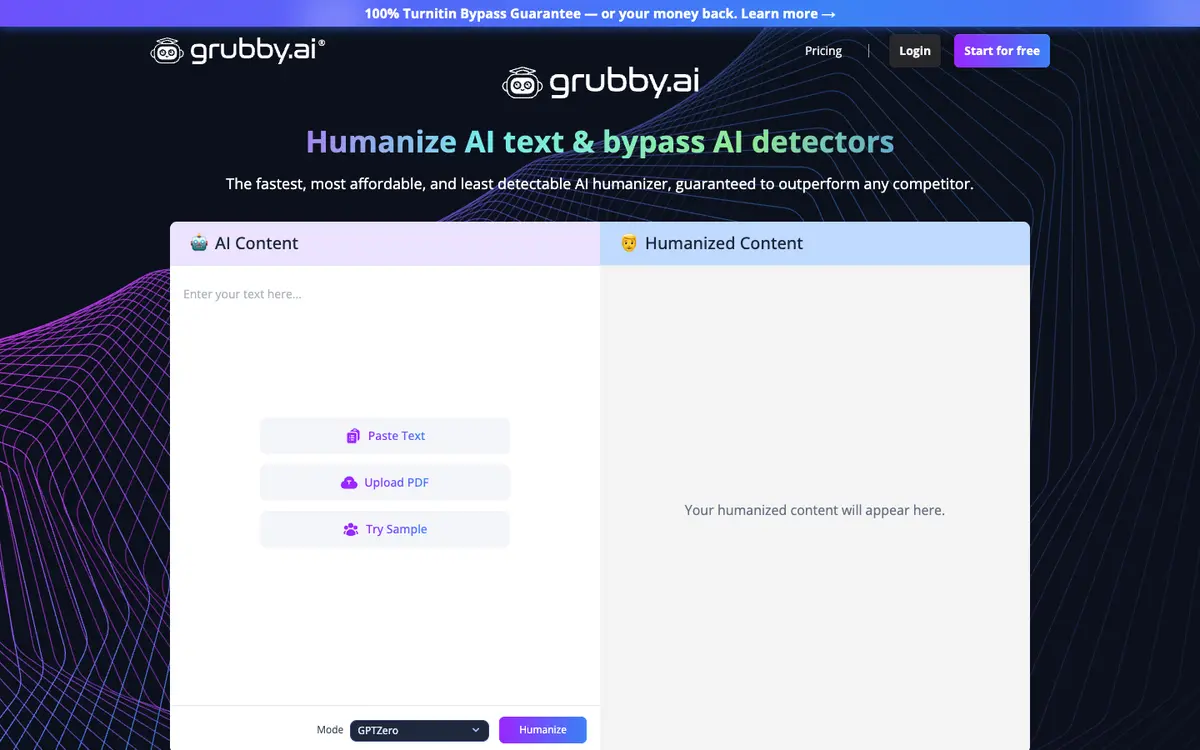 Grubby AI home page