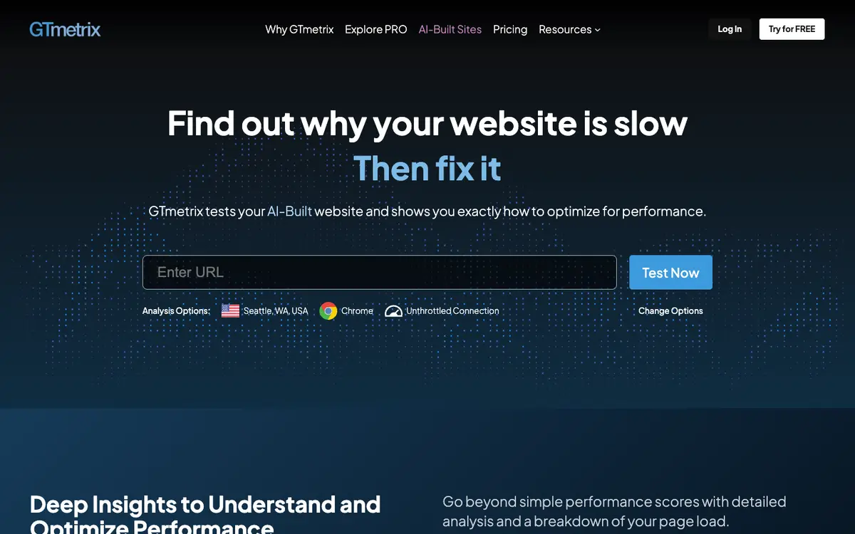 GTmetrix home page