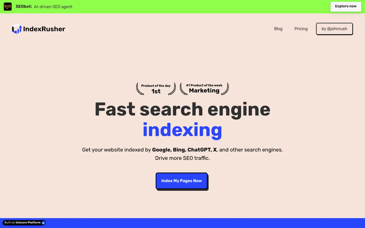 IndexRusher home page