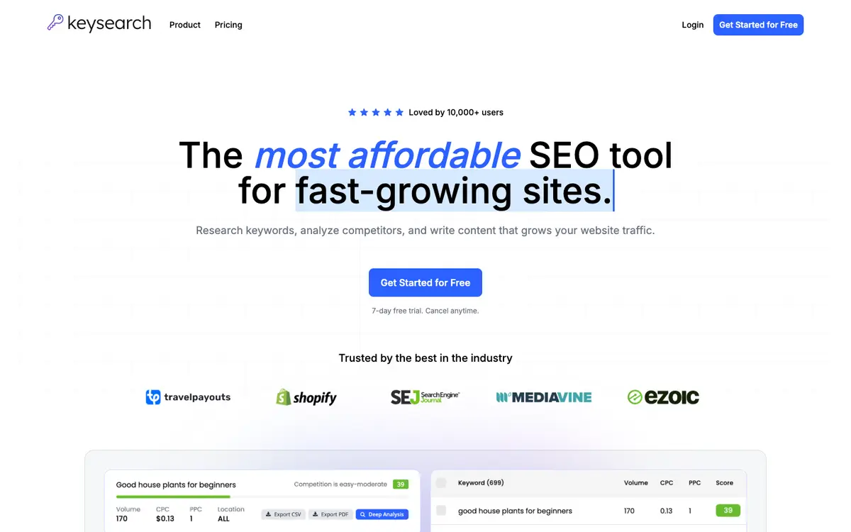 KeySearch home page