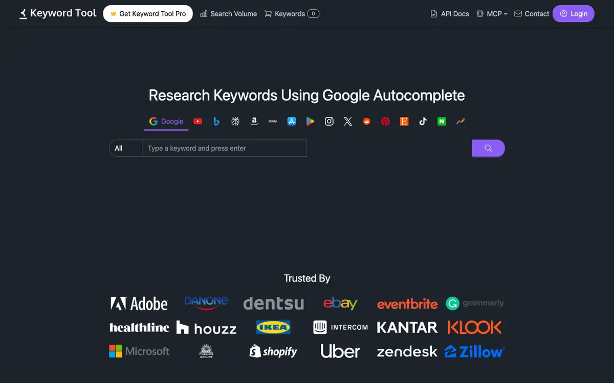 Keyword Tool home page