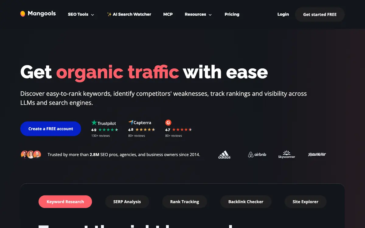 Mangools home page