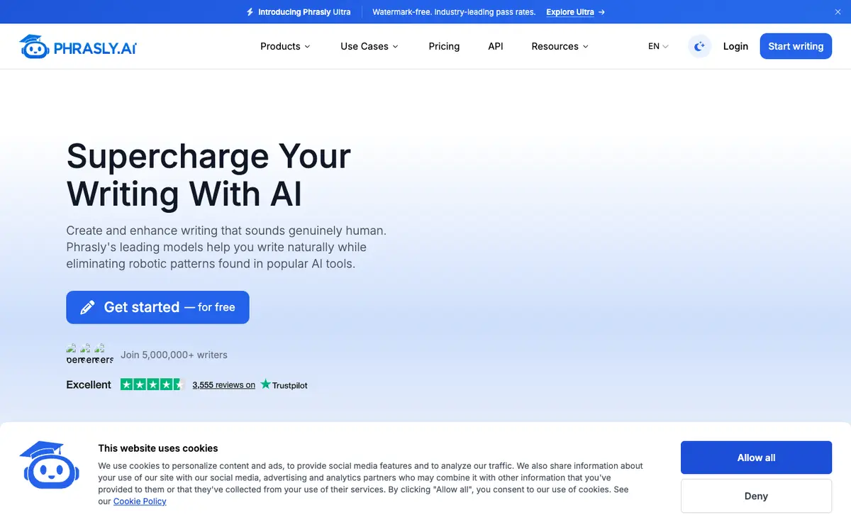 Phrasly.AI home page