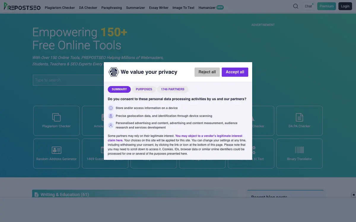 Prepostseo home page