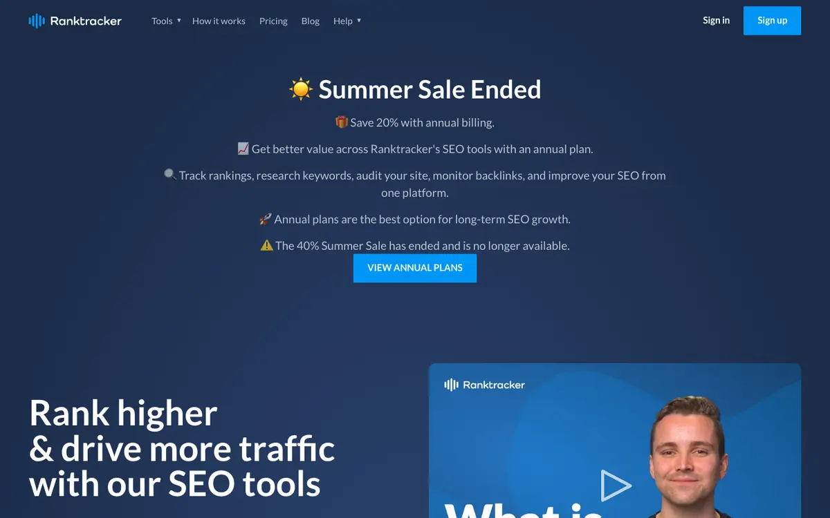 Ranktracker home page