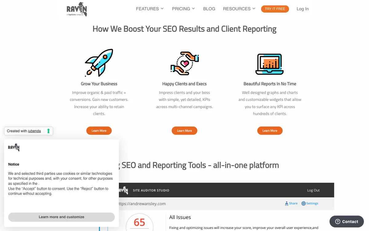 Raven Tools home page