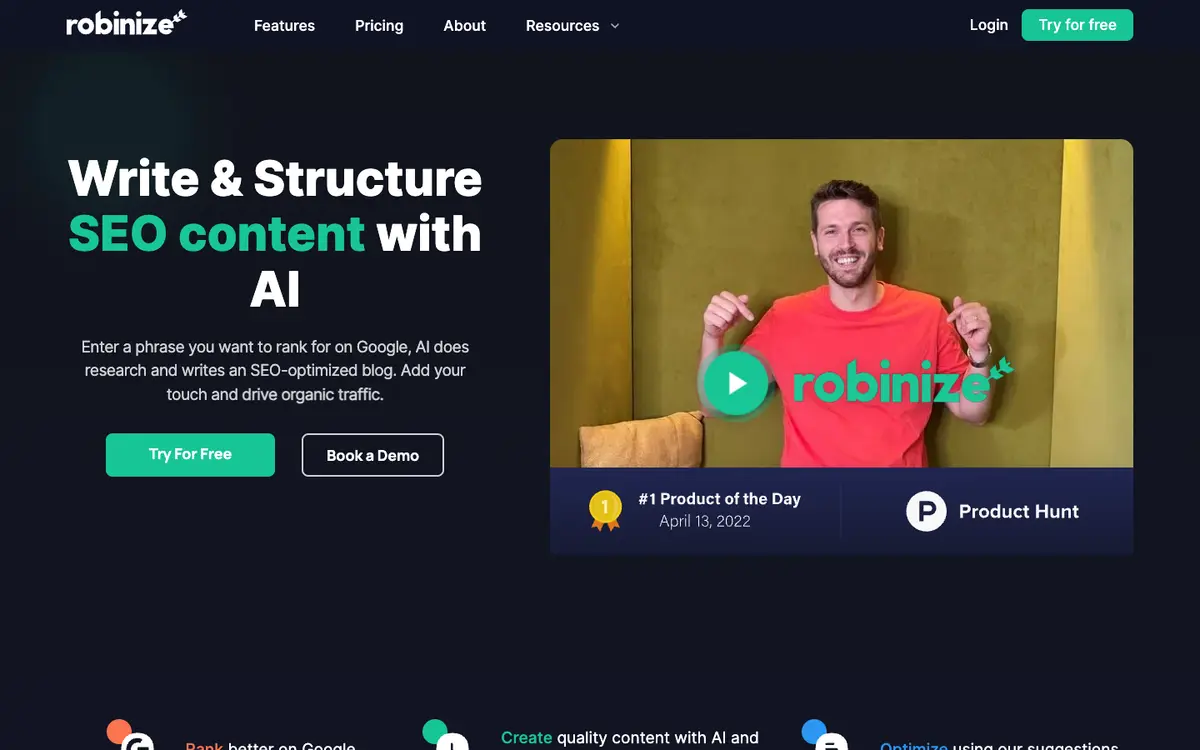 Robinize home page