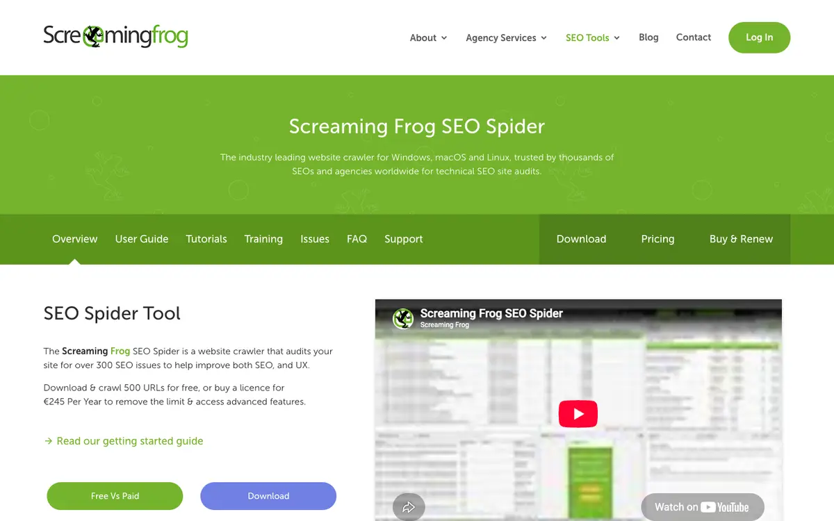 Screaming Frog SEO Spider home page