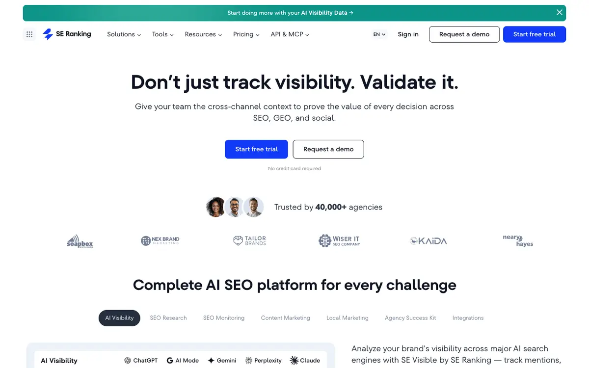 SE Ranking home page