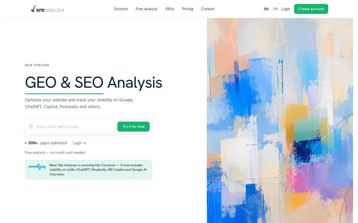 Site Analyzer home page