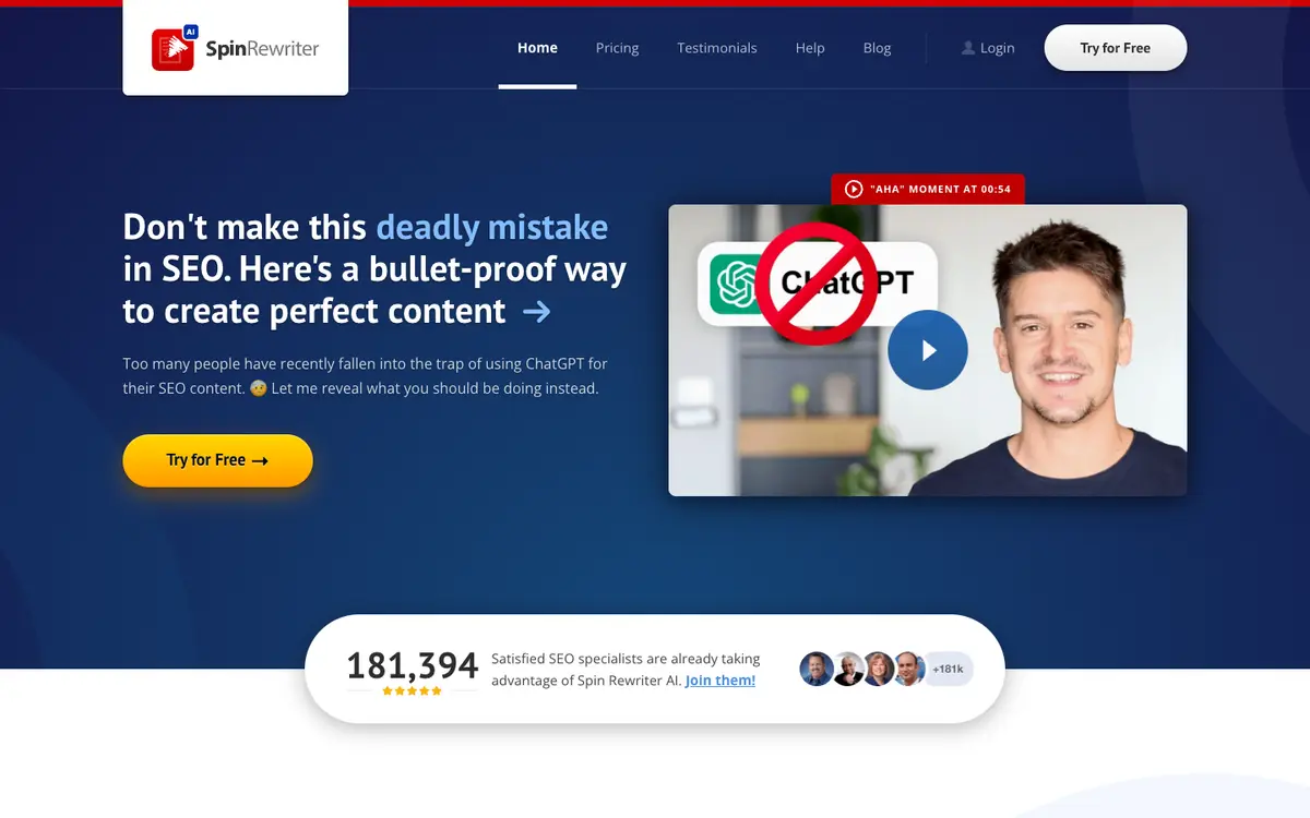 Spin Rewriter AI home page