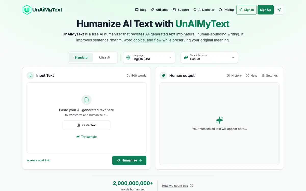 UnAIMyText home page