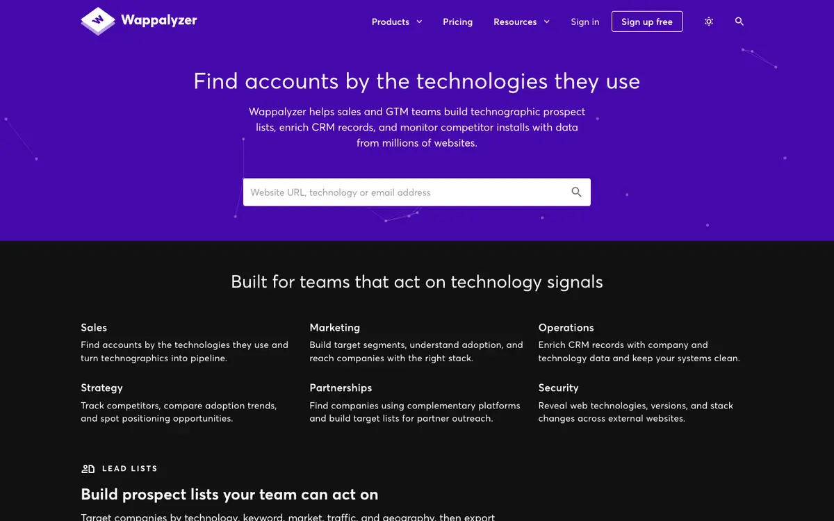 Wappalyzer home page